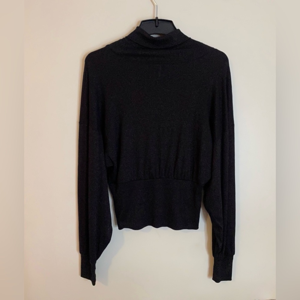 Free People Glam Black Turtleneck metallic Sweater size medium